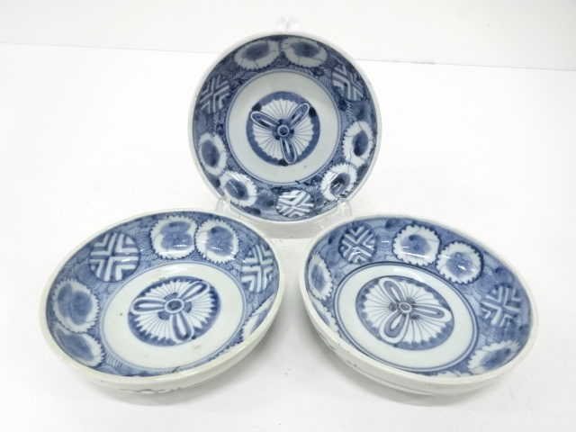 古伊万里　染付　花唐草　なます皿　3客